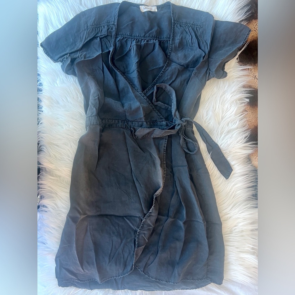 Bella Dahl Distressed Black Flutter Sleeve Wrap Dress! Sz XS!